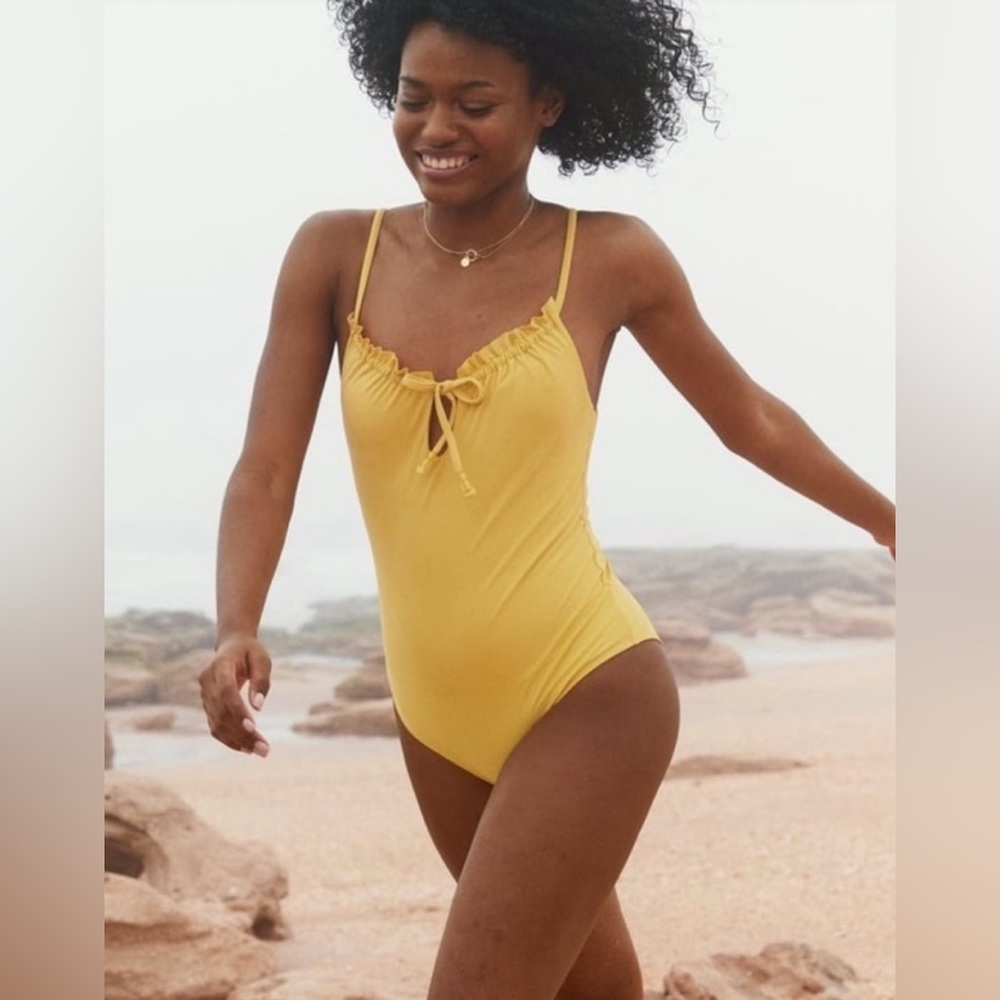 aerie XL Long Yellow One-Piece Swimsuit with Tie Front
